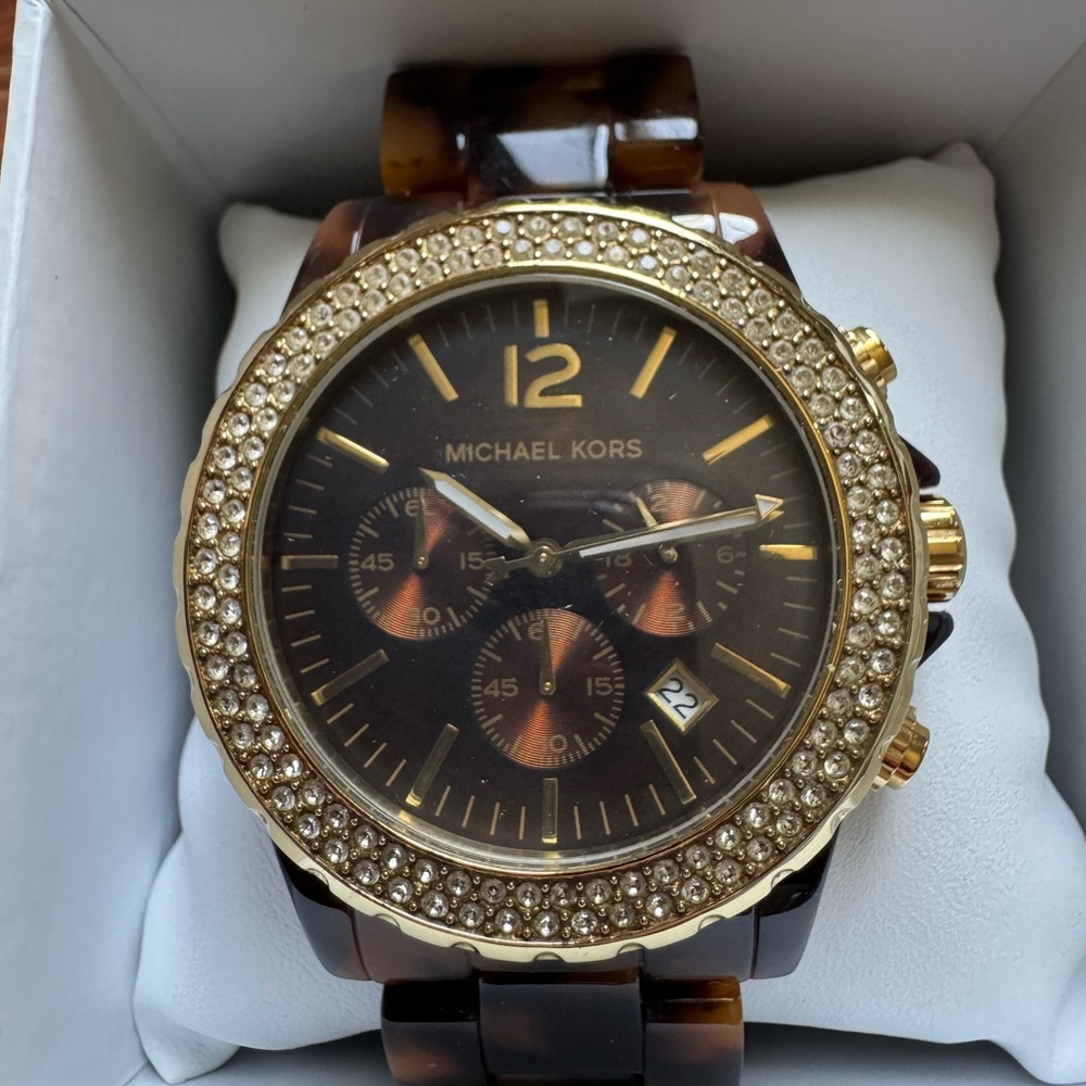 Michael Kors Gold and Tortoiseshell Watch